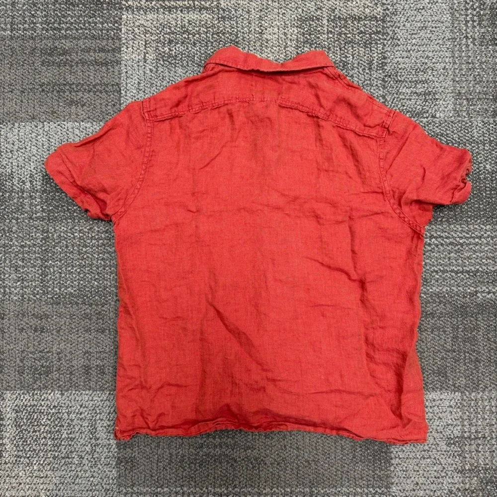 Banana Republic Relaxed Fit Shirt Mens L Red Solid 100% Linen Short Sleeve